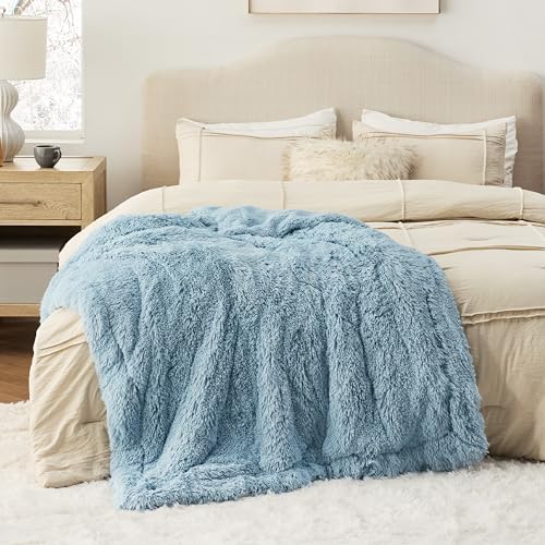 Bedsure Faux Fur Fluffy Fleece Sherpa Blanket Couch Throw Blue 50"x60" - Image 5
