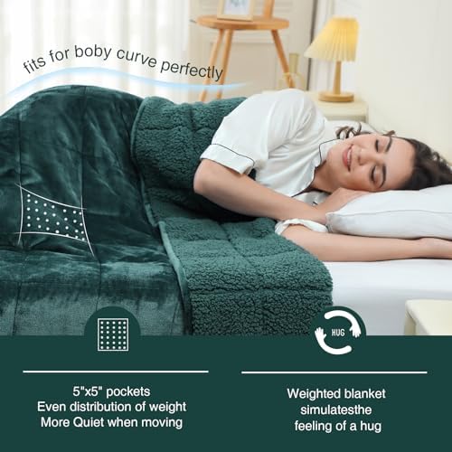 Aemicion Plush Sherpa Weighted Blanket Queen Size 15lbs - Soft Cozy Fleece Heavy Weighted Blanket, Breathable and Washable -Gift for Women Men-Green - Image 3