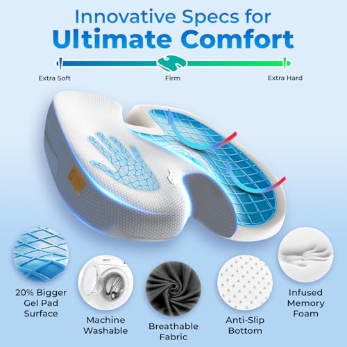 Seat Cushion, BodySync™ Technology with Non-Slip Gel & Memory Foam for Tailbone, Sciatica & Back Pain Relief, Office Chair Cushion, Car Seat Cushions for Driving (Light Grey) - Image 5
