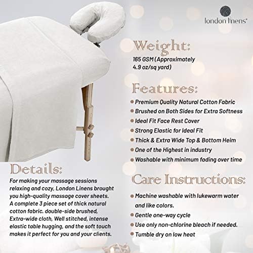 LONDON LINENS Extra Heavy Flannel Massage Table Sheet 3 Piece Set (White) - Image 6