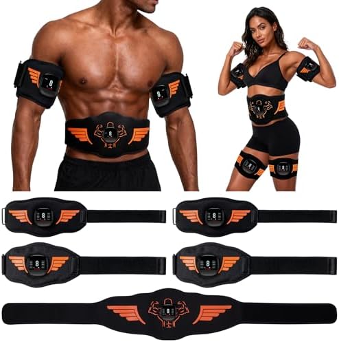 EMS Muscle Stimulator 5-Piece Set - Rechargeable Ab, Arms & Legs Stimulator for Core Strength, Body Toning & Workout Recovery, Watching TV, Working or Relaxing After Exercise to Use, Men & Women by JORAIXES