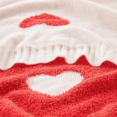 CozeCube Reversible Knit Throw Blanket, Red Love Heart, 50"x60" - Image 4