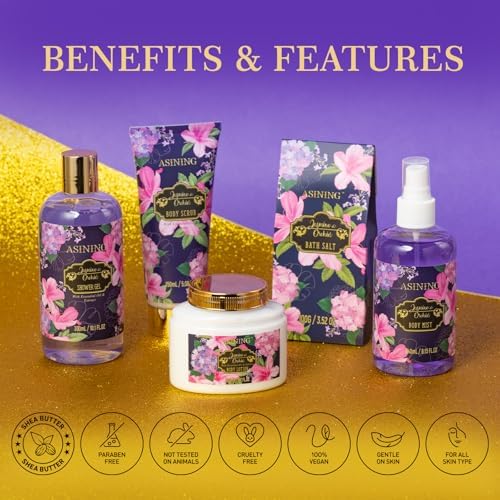 Bath and Body orchid Jasmine Purple Gift Set, 7pc Gift Basket for Women Mom - Image 7