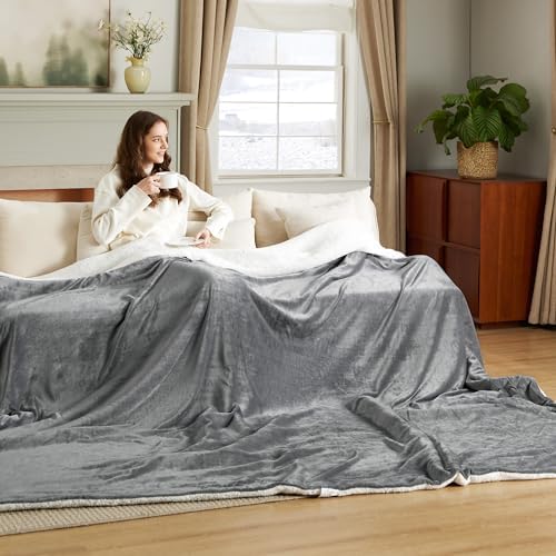 Bedsure GentleSoft Sherpa Fleece Cal King Blankets for Bed, Non-Heated, Thick and Warm Oversized Blanket for Winter, Soft Fuzzy Plush Large Throw for Women and Men, Grey, 112x98 Inches - Image 5