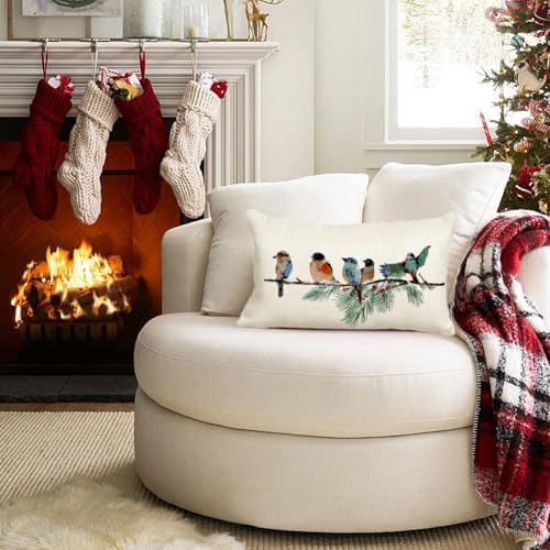 RABUSOFA Christmas Pillow Covers 12x20 Inch Birds Christmas Decorations Christmas Winter Lumbar Throw Pillow Cases Xmas Outdoor Birds Decor Decorative Pillows for Couch Holiday Teal - Image 4