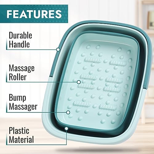 AllSett Health Collapsible Foot Bath – Advanced Foot Soaking Tub with Portable Design and Handle, Compact and Lightweight Foot Soak with Acupressure Points - Green, Blue - Image 3