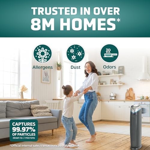 GermGuardian 3-In-1 HEPA Air Purifier for Home, Large Rooms Up To 915 Sq. Ft. with HEPA Air Filter, UV-C Light & Odor Reduction, AC5000E, 28" Tower, Gray - Image 2