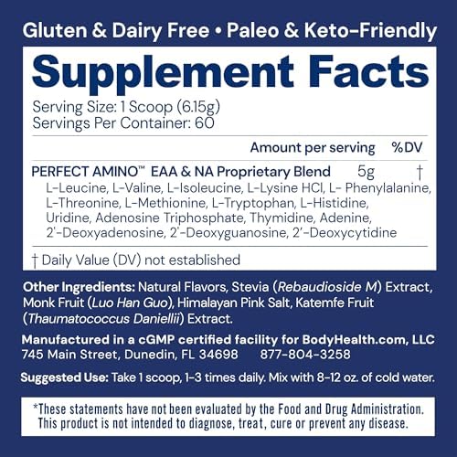 BodyHealth PerfectAmino Powder - BCAA and EAA Powder for Pre and Post Workout - Amino Acid Energy Drink for Men and Women to Support Lean Muscle and Recovery - Chocolate - 60 Servings - Image 2
