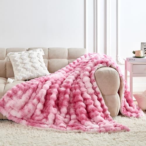 60x80 Inches Ultra-Soft Fuzzy Faux Fur Plush Twin Size Blanket - Thick, Warm Sherpa for Couch, Sofa, Bedroom, Camping - Decorative Blanket for Cozy Warmth, Bubble Pink Tie Dye by Serenhom