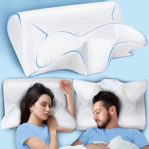 SAHEYER Cervical Neck Pillow, Ergonomic Memory Foam Pillow for Neck Pain Relief and Snoring, 2 in 1 Orthopedic Pillow for Back, Stomach Sleeper, Side Sleeper, White by SAHEYER