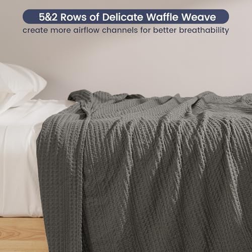 PHF Lightweight Waffle Weave Throw Blanket 50"x 60", Soft Woven Summer Blanket for Hot Sleepers - Aesthetic Home Decor for Couch Bed Sofa, Pet Friendly, Grey - Image 5