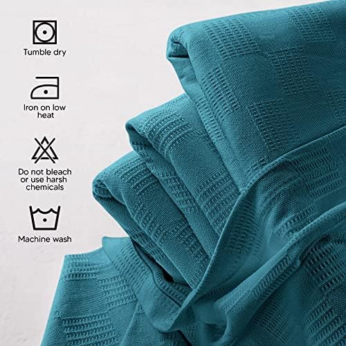Utopia Bedding 100% Cotton Thermal Blanket Teal Twin, 90x72 Inches - Image 4