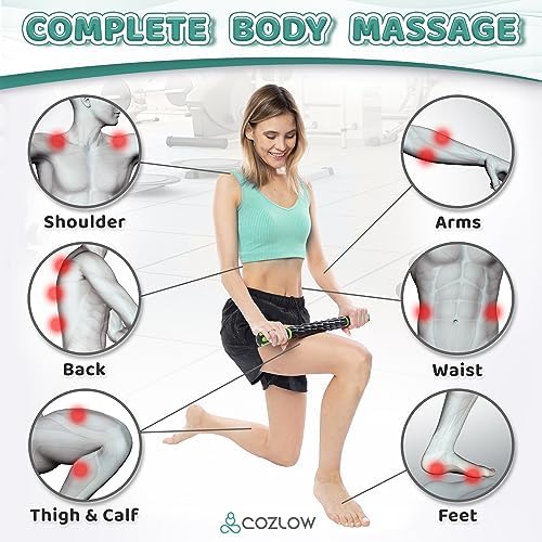 Muscle Roller Stick, Black Green, Hand Held Body Massager, 9 Rollers - Image 4