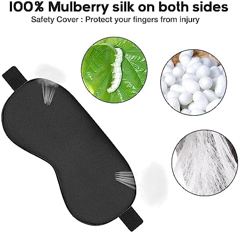Silk Sleep Mask, Adjustable Soft Eye Cover for Comfortable Sleep & Naps, Pressure-Free, Machine Washable - Black - Image 5