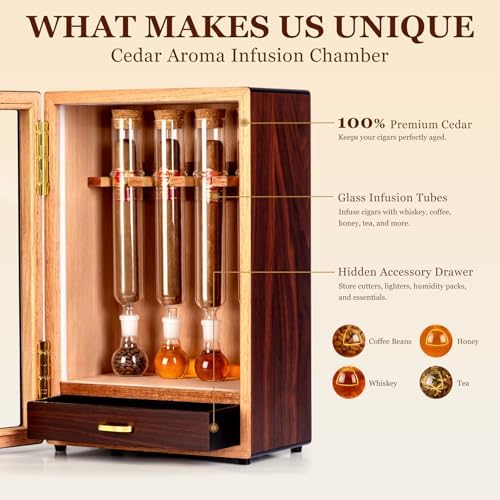 Cigar Flavoring Humidor, 4-Count, Spanish Cedar and Glass Tube Gift - Image 2