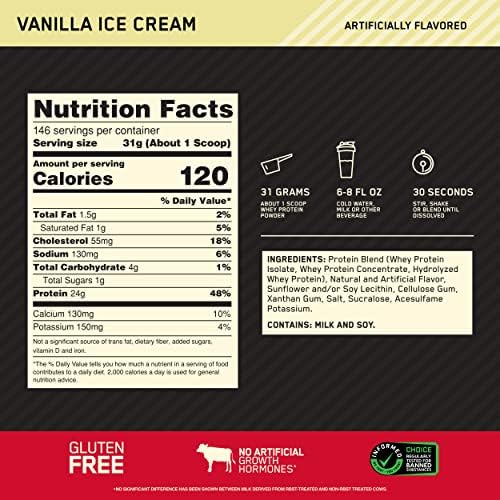 Optimum Nutrition Gold Standard 100% Whey Protein Powder, Vanilla Ice Cream, 10 Pound, (Pack of 2), (Packaging May Vary) - Image 3