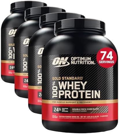 Optimum Nutrition Gold Standard 100% Whey Protein Powder, Double Rich Chocolate, 5 Pound (Packaging May Vary) (Pack of 4) by OPTIMUMNUTRITION