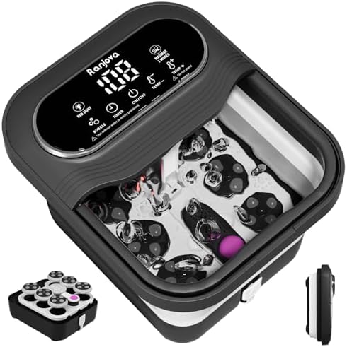 Ranjova Collapsible Foot Spa Electric Rotary Massage, Foot Bath with Heat, Bubble,Temp Control, and 24 Motorized Shiatsu Massage Balls, Pedicure Foot Spa Tub for Stress Relief (Black) by ranjova