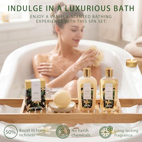 spa luxetique Bath Sets for Women Gift - 10PCS Vanilla Scent Spa Kit, Spa Gift Baskets for Her Birthday, Christmas Gifts for Women, Mother, Wife, Girlfriends - Image 3