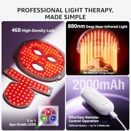 Red Light Therapy for Face and Neck, 7 in 1 Red Light Therapy Mask with NIR Portable Rechargeable Led Face Mask with Eye Protection and Remote for True Anti-Wrinkles Skincare at Home White - Image 3