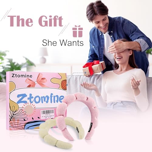 Ztomine Headband, Set of 2 - Terry Cloth Spa Headbands for Washing Face or Facial, Puffy Makeup Headbands for Face Washing, Mask - 1 Beige + 1 Pink - Image 5
