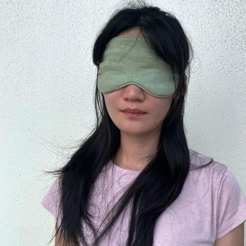 Eye mask Pure Linen Sleep Mask with Elastic Band, No Pressure On Eyes,Side Sleeper Eye Cover Organic Cotton Core Blindfold,Napping & Yoga Travel Essentials (Sage Green) - Image 4