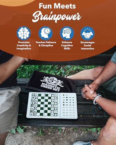 WE Games Mini Magnetic Travel Chess Set – 10-Inch Foldable Board with Durable Vinyl Pieces & Extra Queens– Indoor & Outdoor Magnetic Chess Game - White Logo - Image 5