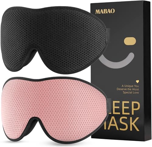 MABAO 2 Pack Sleep Mask for Side Sleeper, Eye Mask for Sleeping, Black/Pink by MABAOSleepMasks