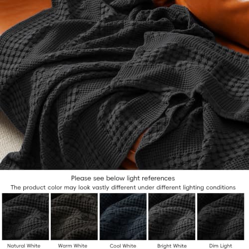 PHF Lightweight 100% Cotton Waffle Blanket for Bed, King, Black - Image 6