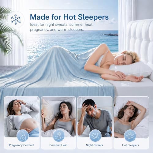 Twin XL Size Cooling Blanket for Hot Sleepers - Lightweight Breathable Cool Cold Blanket - Keep Cool for Night Sweats, Soft Thin Ice Blankets for Bed Couch Sofa, (Light Blue, 60"x90") - Image 3