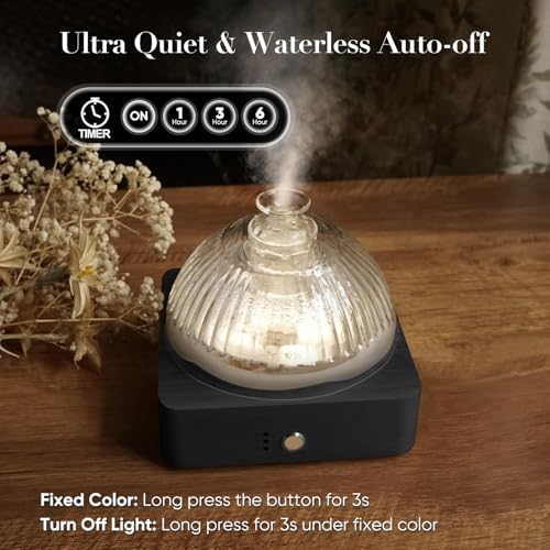Glass Dome Essential Oil Diffuser with Glass Reservoir & Wood Base-Plastic Free, 200ml Ultrasonic Diffuser for Aromatherapy with Timer 7 Color Light Auto-Off for Home Office Yoga Dark Brown - Image 5