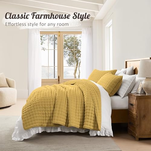 WDCOZY California Oversized Cal King Size Quilt Bedding Sets with 2 Pillow Shams, Lightweight Soft Bedspread Coverlet Bed Cover for All Season, 3 Pieces, 116x106 inches, Yellow - Image 5