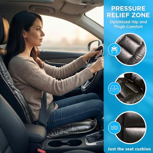 CORRIDOR Genuine Leather Seat Cushion for Car - Handmade - Relieve Hip, Pressure and Sciatica Pain - Ideal for Lower Back Pain - for Office Chair and Car Seat (Premium Black, Cushion) - Image 5
