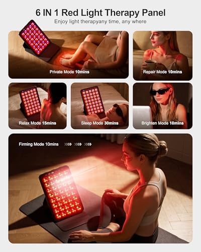 Red Light Therapy for Face 6 Modes, Portable Red Light Therapy Panel with Protective Goggles and Timer, Infrared Red Light Therapy for Body Care, Black - Image 4