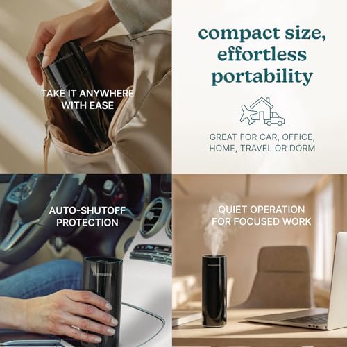 Homedics Portable Humidifier Small Ultrasonic Cool Mist (Gloss Black) - Image 4