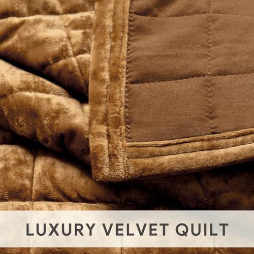 RECYCO Channel Box Stitch Velvet Quilt Set, King Size, Caramel Gold - Image 4