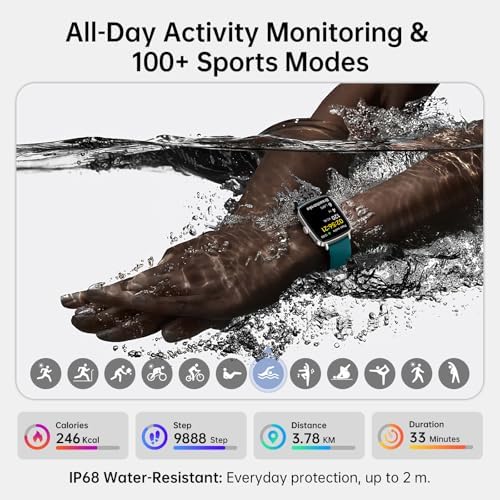 Smart Watch for Women Men, 1.85" HD AMOLED Fitness Tracker (Answer/Call) with 24/7 Heart Rate/Sleep/SpO2 Monitor for iPhone & Android, 120+ Sports Modes Smartwatch with IP68 Waterproof, 2 Bands - Image 5