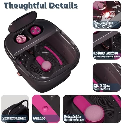 Collapsible Foot Bath, Foot Spa Bath Massager with Heat, Bubble, Remote Control, Temperature Control, 3 Pedicure Attachments, Feet Soaking Tub for Stress Relief (Matte Grey) - Image 5