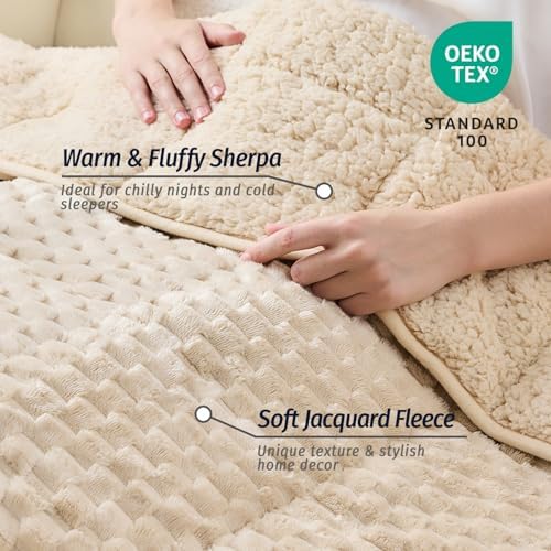 Fleece Weighted Blanket for Adults 60" x 80" 20lbs Fuzzy Blankets, Khaki - Image 2