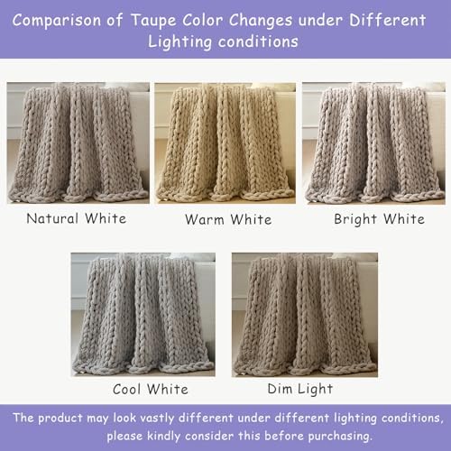 Bigacogo Chunky Knit Throw Blanket for Couch, 60x80 inches, Taupe - Image 5