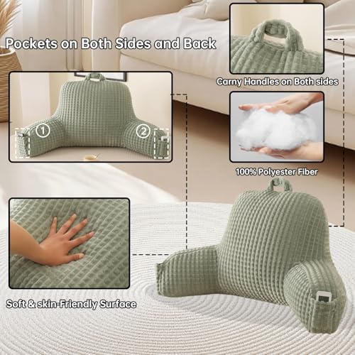Reading Pillow with Arms for Bed Sitting,Green Flannel - Image 6
