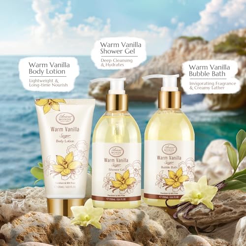 Bath and Body Warm Vanilla Sugar Gift Set, 7pcs Gift Basket for Women, Mom - Image 4