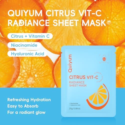 QUIYUM 14 Pack Citrus Sheet Mask - Radiant Facial Skin for Women & Teens - Image 2