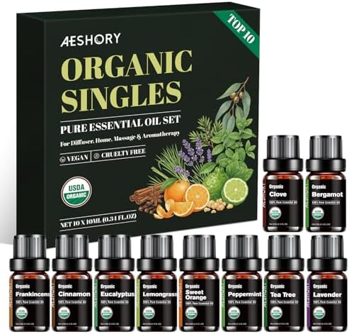 Organic Essential Oils Set, Top 10 100% Pure Natural Oil for Diffusers by AeshoryLiveLikePoetry