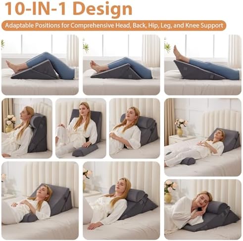 3PCS Wedge Pillow for Acid Reflux Relief, Adjustable Wedge Pillow Headboard, Bed Wedges Pillow for Back Pain Relief, Sleeping, Post Surgery, Back Support Pillows for Sitting Up, Snoring, Plush Grey - Image 2
