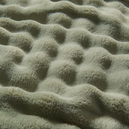 NEWCOSPLAY 3D Bubble Flannel Throw Blanket for Couch Sage Green, 50"×60" - Image 6
