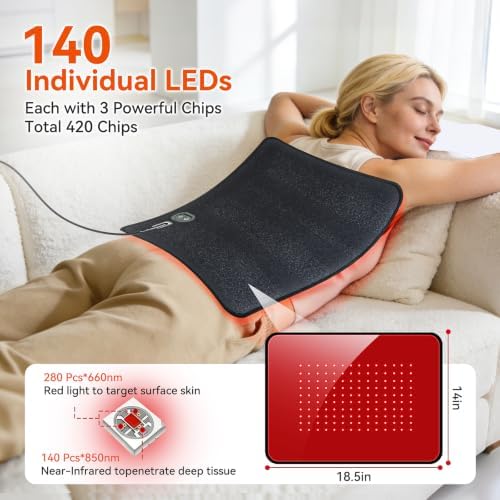 Full Body Red Light Therapy Mat with 140 LEDs, 18.5" x 14" - Image 4