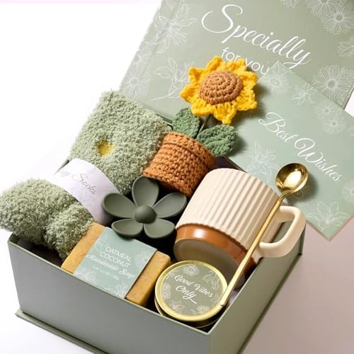8PCS Birthday Gifts Box for Women Care Package Baskets for Women Hug in a Box Self Care Get Well Soon Gift Set for Mom Wife Girlfriend Sister Friends (Green) by ENJOLLY