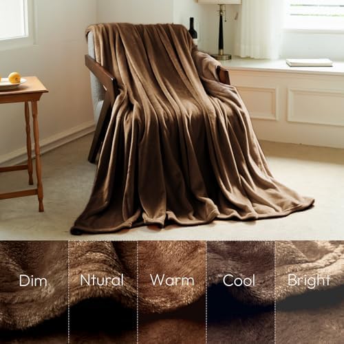 NANPIPER Queen Size Blanket - Lightweight Soft Fleece for Adults All-Season Coffee Brown 90"x90" - Image 4