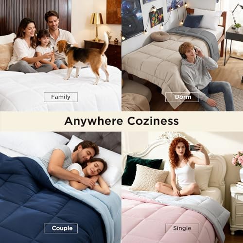 Bedsure Comforters Queen Size Duvet Insert, Quilted Down Alternative Comforter, Ultra Soft Lightweight Comforter Blanket for Bed, with 8 Tabs, Machine Washable, 88x88 in, Beige/Grey - Image 6